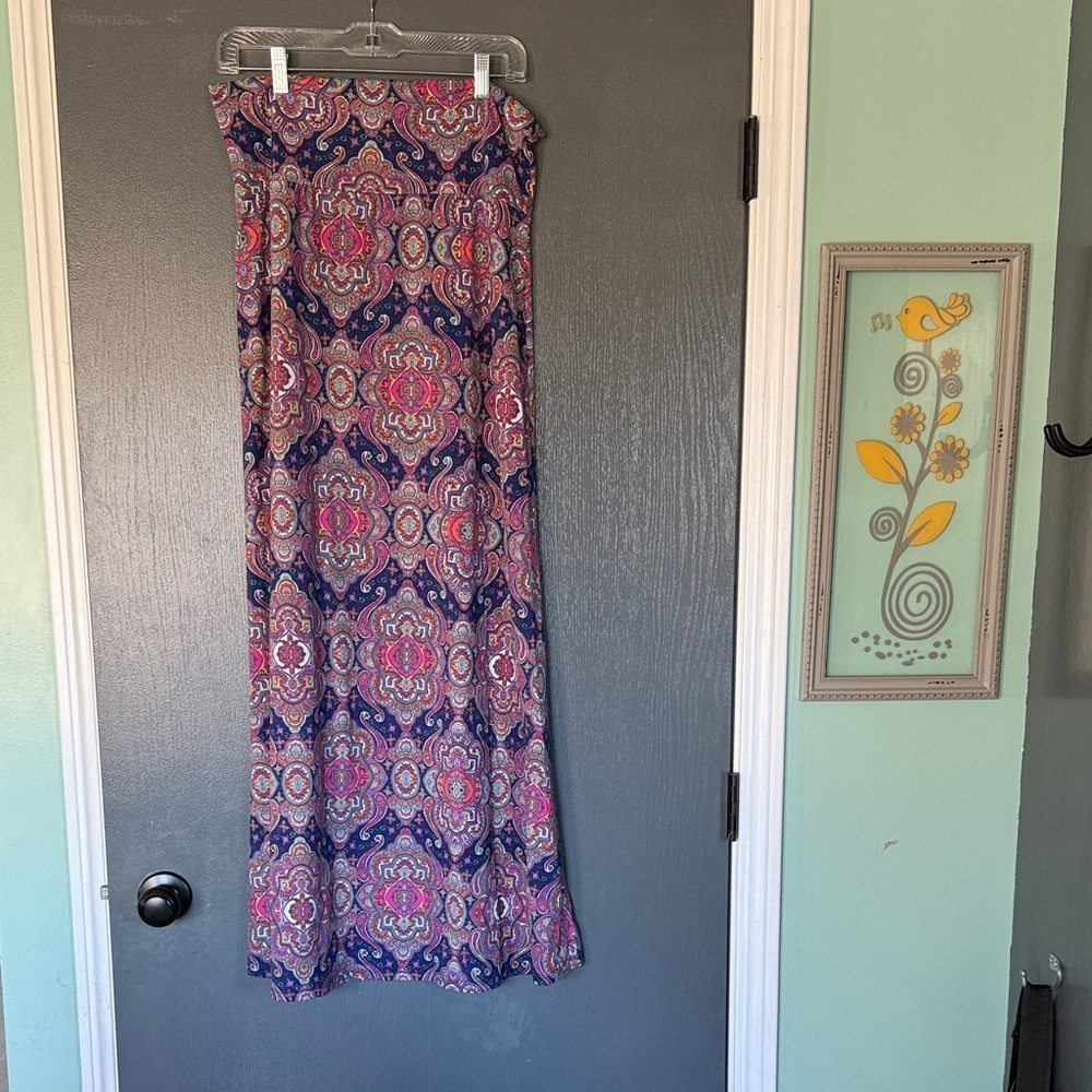 Agnes & Dora Vibrant Paisley Maxi Skirt - Pink and Blue, soft and stretchy!